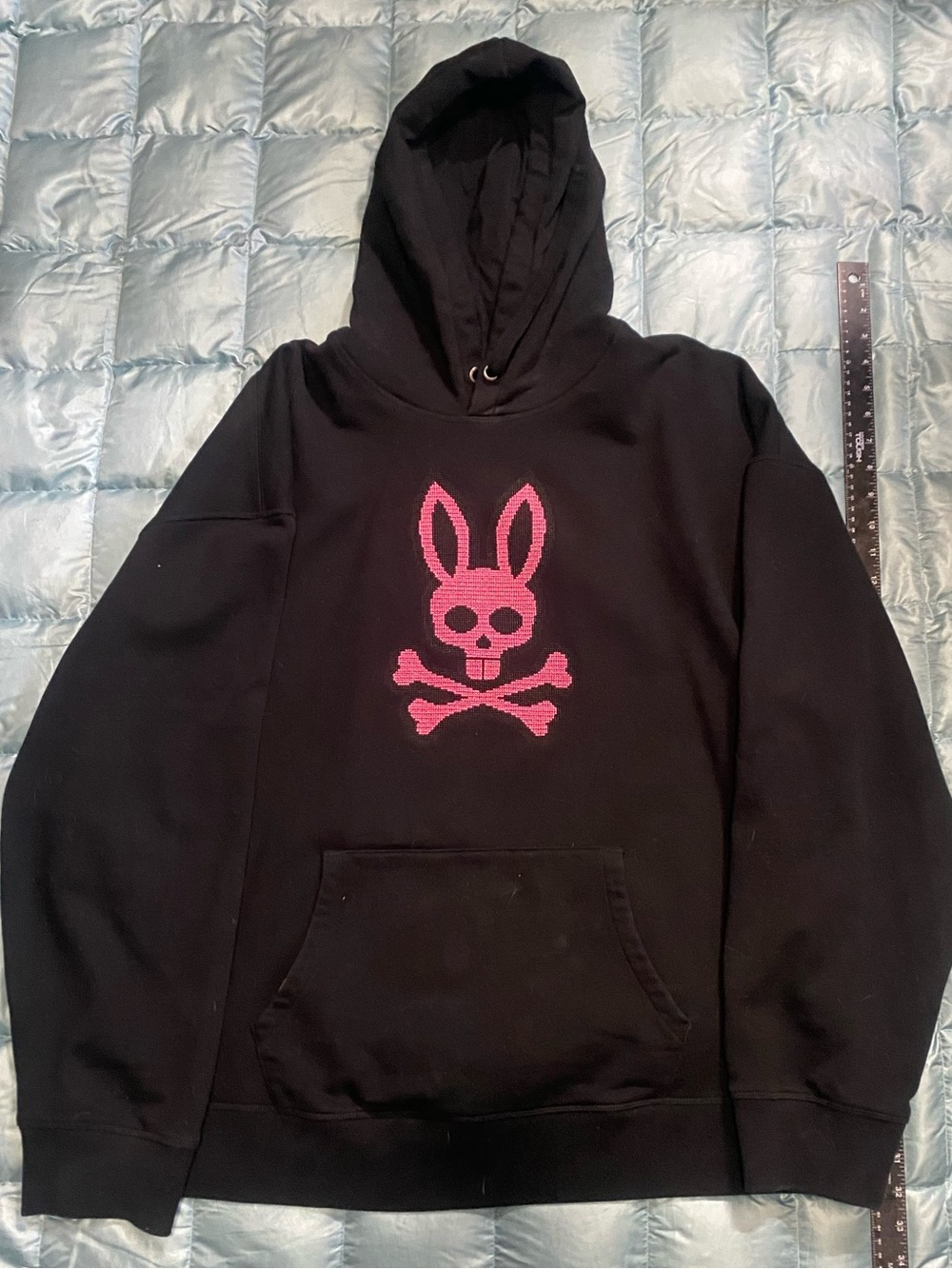 NWT Mens Psycho Bunny Black Hoodie Pink Bunny Skull Graphic Sz XXL retail $165